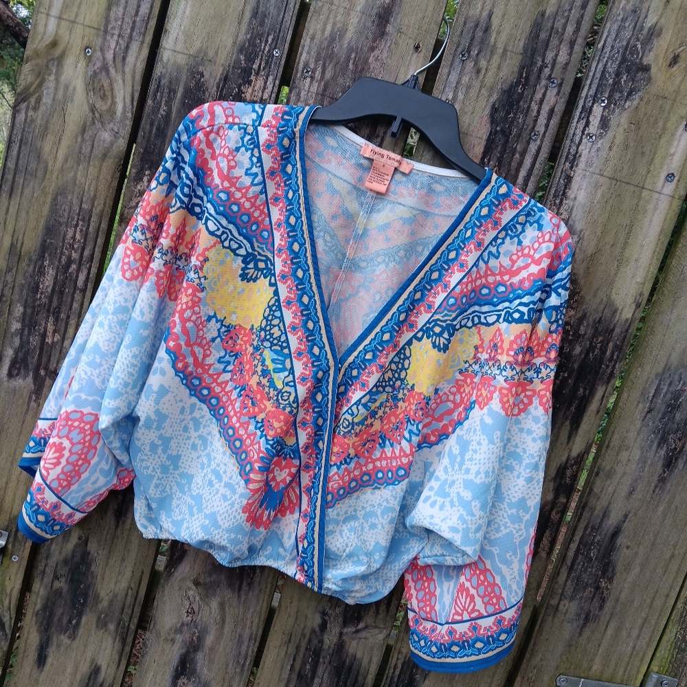 FLYING TOMATO Colorful Bohemian V-Neck Blouse S